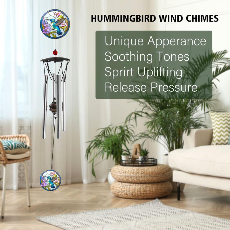 Howarmer Wind Chimes for Outside 24" Hummingbird Wind Chimes Outdoor Home Patio Garden Decor Hummingbird Gifts Windchimes Outdoors Gift Ideas for Women Mom Grandma Sisters - Image 4